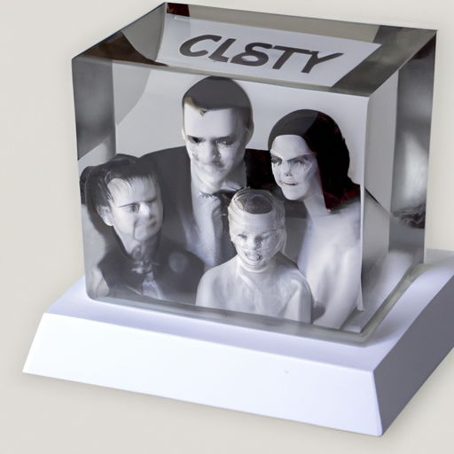 בלוק קריסטל תלת מימדי המציג דיוקן משפחתי מודפס להפליא